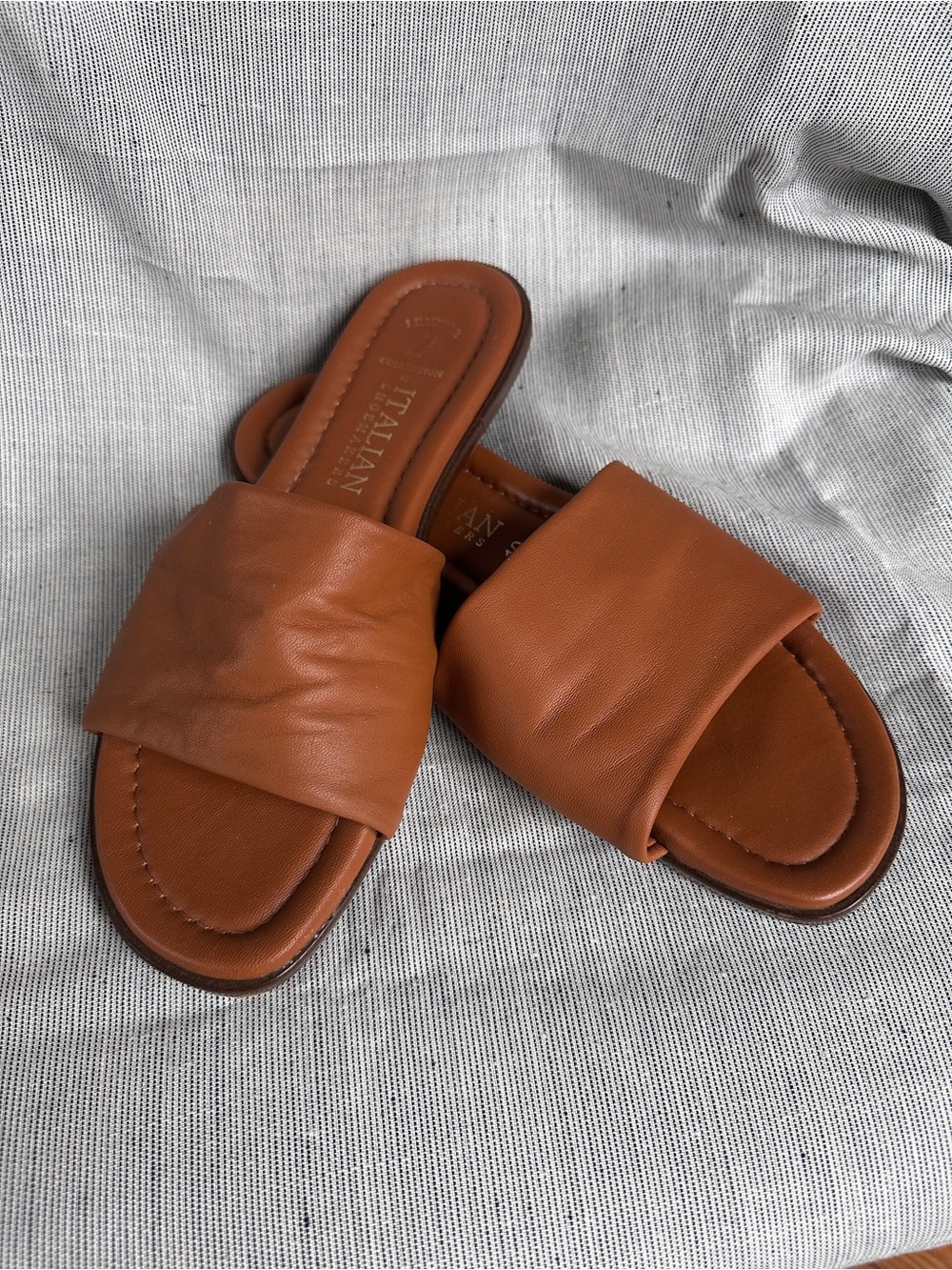 Italian Shoemakers Cognac Leather Slide Sandals